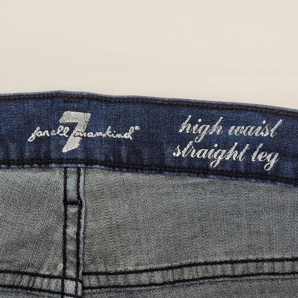 7‎ For All Mankind High Waist Straight Leg Jeans 31 Blue Stretch Denim Womens